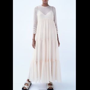 Zara Swiss dot dress pale pink